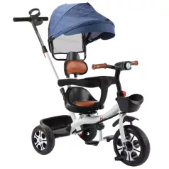   MK H-Trike Harmony tříkolka s otočným sedadlem o 360° a vodicí tyčí – modro-bílá barva + dárek