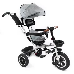   MK H-Trike Hawk tříkolka s otočným sedadlem o 360 stupňů, rodičovskou rukojetí a opěrkou na nohy – šedá barva
