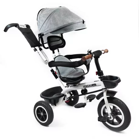 MK H-Trike Hawk tříkolka s otočným sedadlem o 360 stupňů, rodičovskou rukojetí a opěrkou na nohy – šedá barva