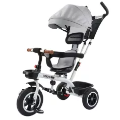   MK H-Trike Hawk tříkolka s otočným sedadlem o 360 stupňů, rodičovskou rukojetí a opěrkou na nohy – šedá barva