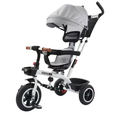 MK H-Trike Hawk tříkolka s otočným sedadlem o 360 stupňů, rodičovskou rukojetí a opěrkou na nohy – šedá barva