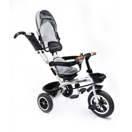 MK H-Trike Hawk tříkolka s otočným sedadlem o 360 stupňů, rodičovskou rukojetí a opěrkou na nohy – šedá barva