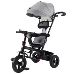   MK H-Trike Hunter tříkolka s vodicí tyčí pro rodiče a opěrkou nohou v šedé barvě