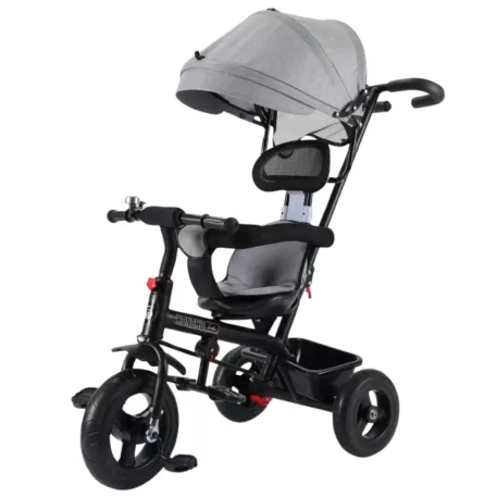 MK H-Trike Hunter tříkolka s vodicí tyčí pro rodiče a opěrkou nohou v šedé barvě