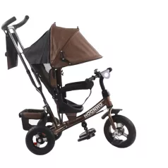   MK H-Trike Hype tříkolka s vodicí tyčí a opěrkou nohou v hnědo-černé barvě + dárek