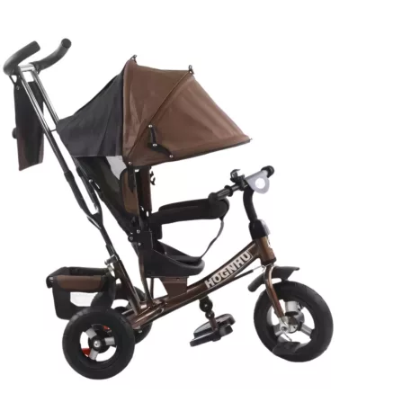 MK H-Trike Hype tříkolka s vodicí tyčí a opěrkou nohou v hnědo-černé barvě + dárek