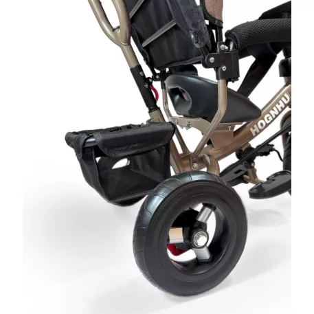 MK H-Trike Hype tříkolka s vodicí tyčí a opěrkou nohou v hnědo-černé barvě + dárek
