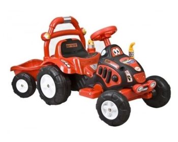Baby Mix elektrický traktor s prívesom - červený