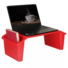   Stabilní přenosný stolek na notebook do auta s organizérem a kapsami pro děti – červený