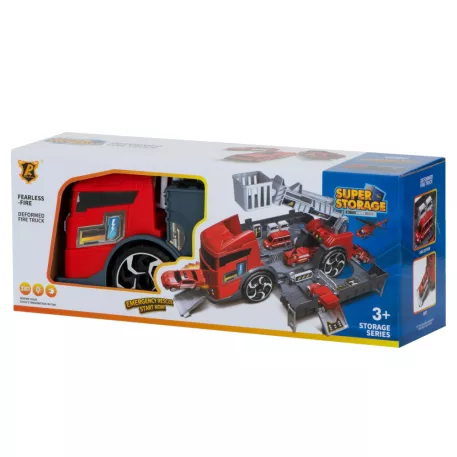 Hasičské auto 2 v 1 a garáž se 2 auty