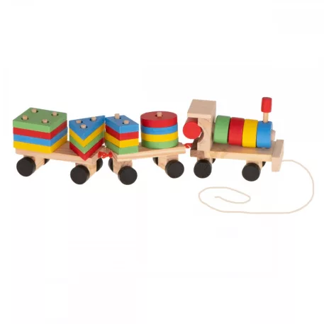 Dřevěný vláček s barevnými skládacími tvary – 30 cm