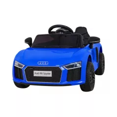   Audi R8 elektromobil s dvojitým motorem v modré barvě s rodičovským dálkovým ovládáním a sedadlem z ekokůže