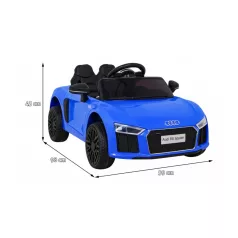   Audi R8 elektromobil s dvojitým motorem v modré barvě s rodičovským dálkovým ovládáním a sedadlem z ekokůže