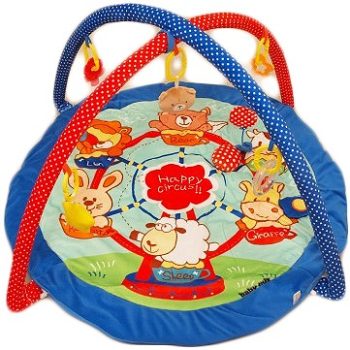 Baby Mix detská deka na hranie s modrým okrajom a zvieratkami  