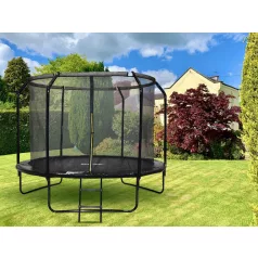   SkyFlyer 304 cm profesionální vnitřní trampolína se sítí v černé barvě + žebřík DÁREK
