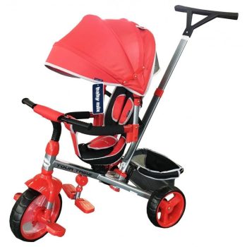 Baby Mix Tour Triker dětská tříkolka s otočným sedadlem o 360 ° s vodicí páčkou a opěrkou na nohy v červené barvě