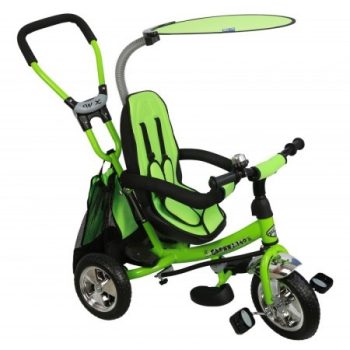 Baby Mix Trike 360 detská trojkolka s vodiacou tyčou a pedálmi, farba Green - zelená