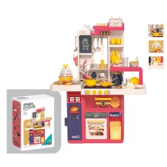   Mama Kiddies 77dílná dětská kuchyňská souprava Spray Kitchen s výškou 93 cm v červené barvě