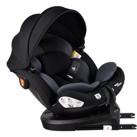 ISOFIX autosedačka Mama Kiddies® Turbo Wings otočná o 360° (40–150 cm) v tmavě šedé barvě + dárek – sluneční clona, opěrka zad