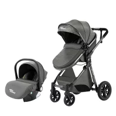   Kočárek Mama Kiddies Charlie PRO 3 v 1 s příslušenstvím v šedé barvě + dárek