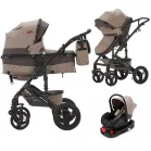 Mama Kiddies® Evening Star Black Edition 4v1 multifunkční kočárek s příslušenstvím v béžovo-hnědé barvě, se základnou ISOFIX + dárek