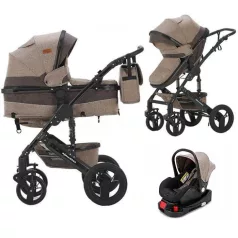   Mama Kiddies® Evening Star Black Edition 4v1 multifunkční kočárek s příslušenstvím v béžovo-hnědé barvě, se základnou ISOFIX + dárek