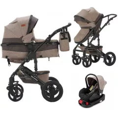   Mama Kiddies® Evening Star Black Edition 4v1 multifunkční kočárek s příslušenstvím v béžovo-hnědé barvě, se základnou ISOFIX + dárek