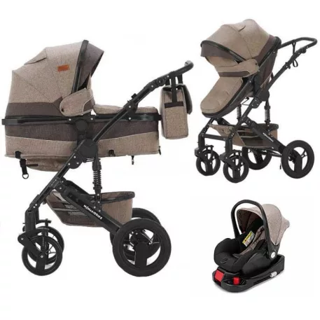 Mama Kiddies® Evening Star Black Edition 4v1 multifunkční kočárek s příslušenstvím v béžovo-hnědé barvě, se základnou ISOFIX + dárek
