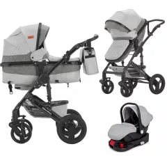   Mama Kiddies® 4v1 Evening Star Black Edition multifunkční kočárek s příslušenstvím v šedé barvě, se základnou ISOFIX + dárek