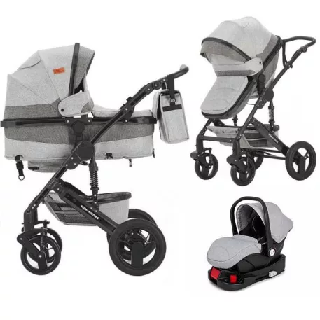 Mama Kiddies® 4v1 Evening Star Black Edition multifunkční kočárek s příslušenstvím v šedé barvě, se základnou ISOFIX + dárek