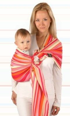 Womar baby šatka na nosenie detí Hug Me s krúžkom - sivo oranžová s červenými pásikmi