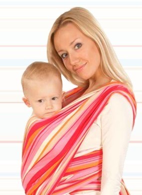 Womar šatka na nosení detí Be Close  Eko oranžová s červenými pásikmi