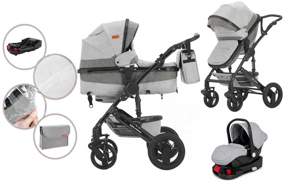 Mama Kiddies® Evening Star Black Edition 4 v 1 multifunkční kočárek v šedé barvě se základnou ISOFIX