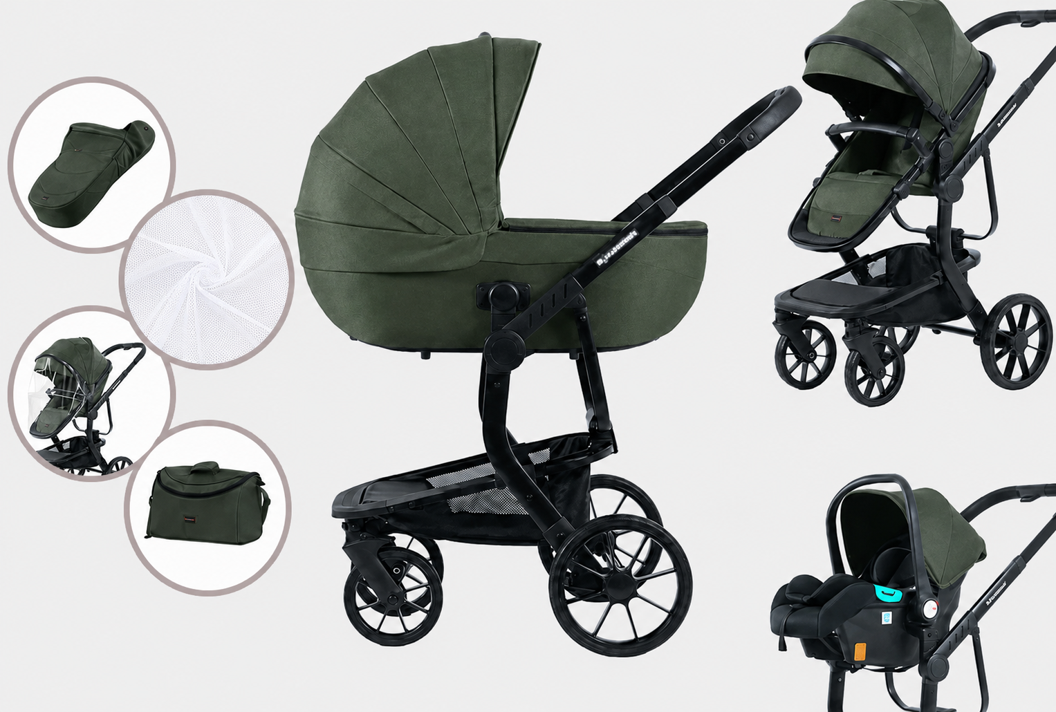 Multifunkční kočárek Mama Kiddies® Icon 3v1 v zelené barvě